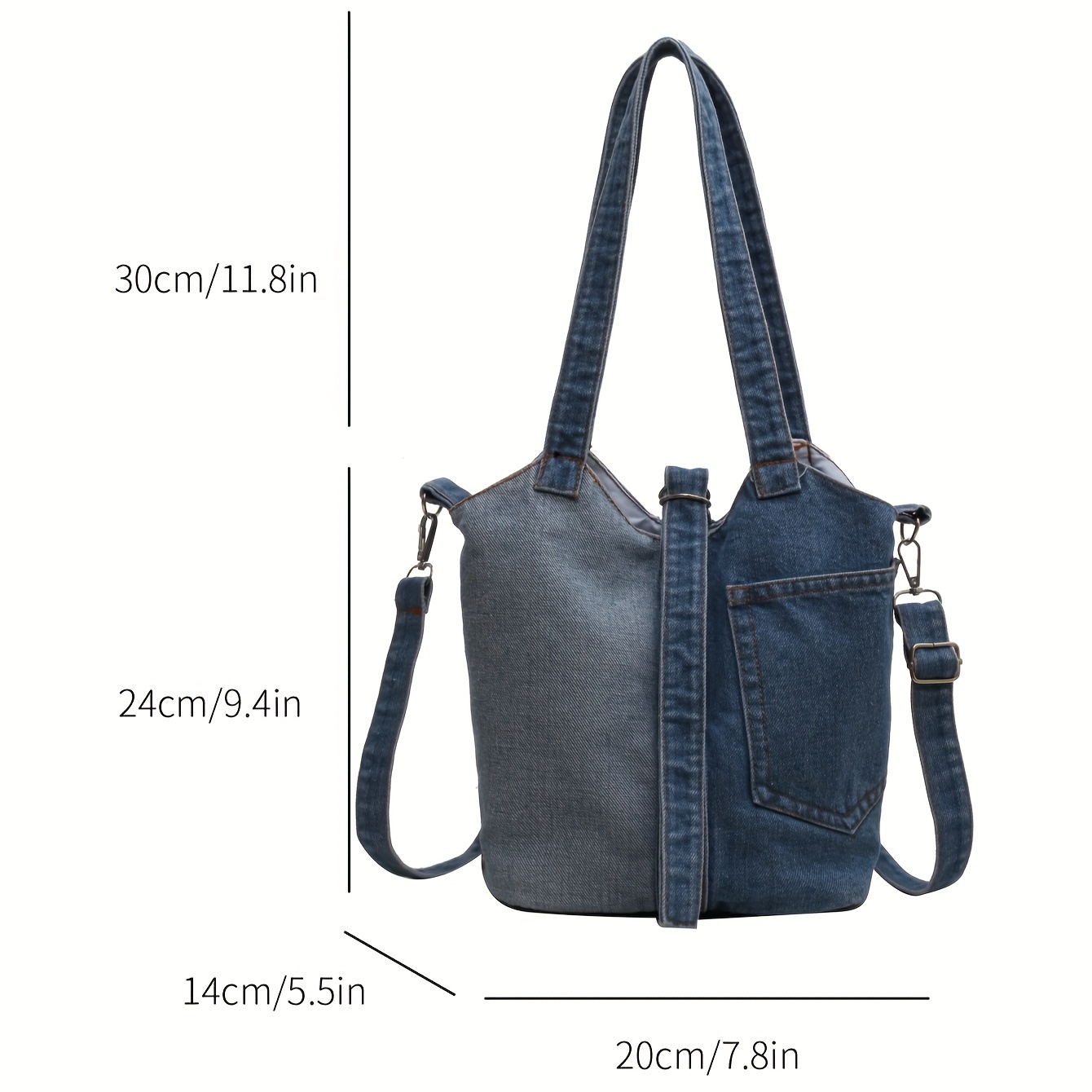 Niche Trendy Denim Bucket Bag, All-match Simple Satchel Bag