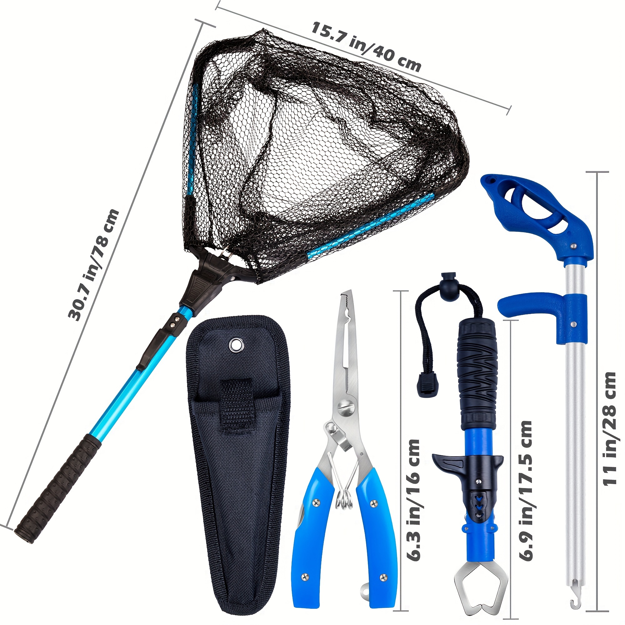 4-piece Set Outdoor Fishing Tackle Set, Lightweight Foldable Fishing Net,  Extractor, Stainless Steel Fishing Pliers And Fish Controller