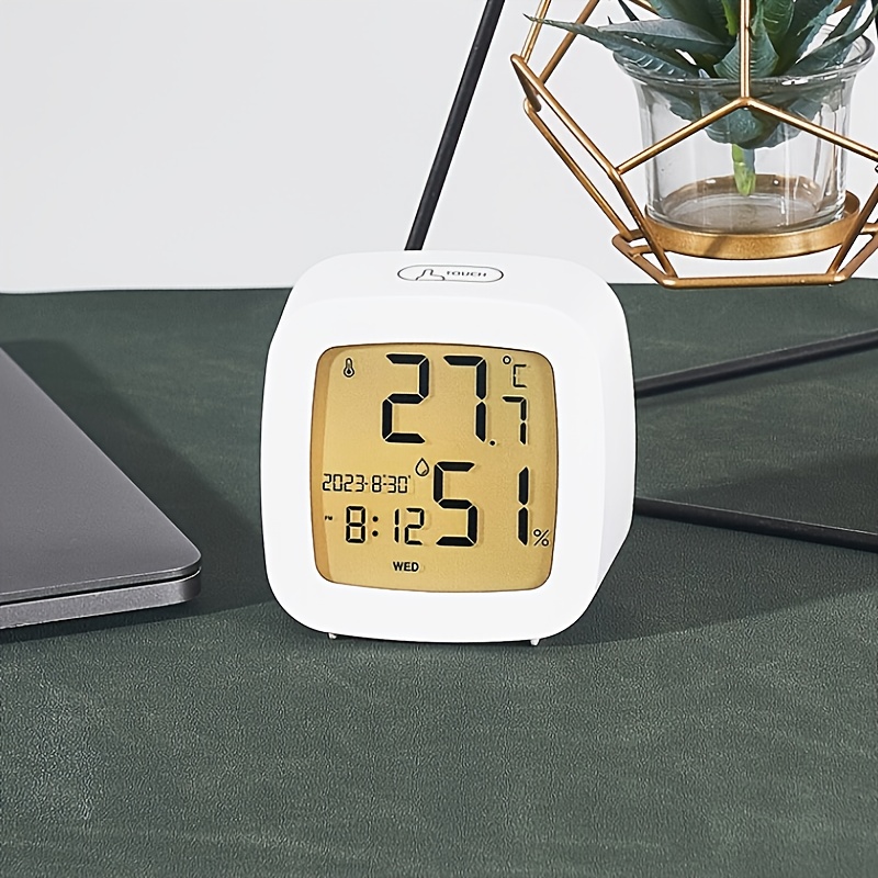 1pc Reloj Multifuncional Simple, Compacto Temperatura Humedad Pantalla Lcd,  Reloj Estudiante, Reloj Alarma Creativo Mesita Noche, Decoración Hogar,  Sala , Oficina, Regalos Navidad, San Valentín Año Nuevo