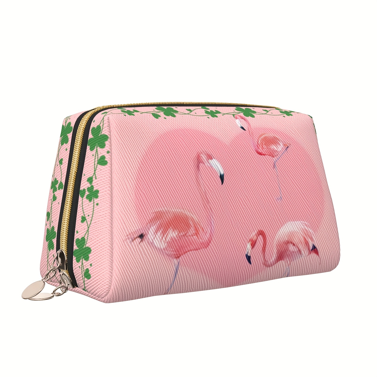 Flamingo Pattern Cosmetic Bag Pink Roomy Zipper Waterproof Toiletry