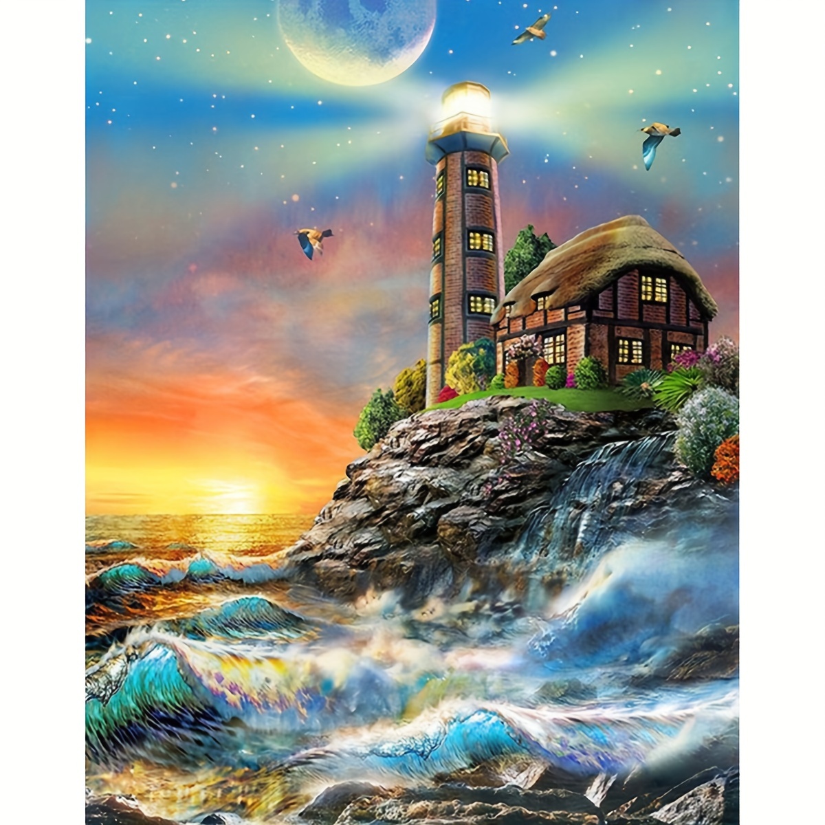 Circular Sunflower Lighthouse Scenery Diamond Painting Kits - Temu