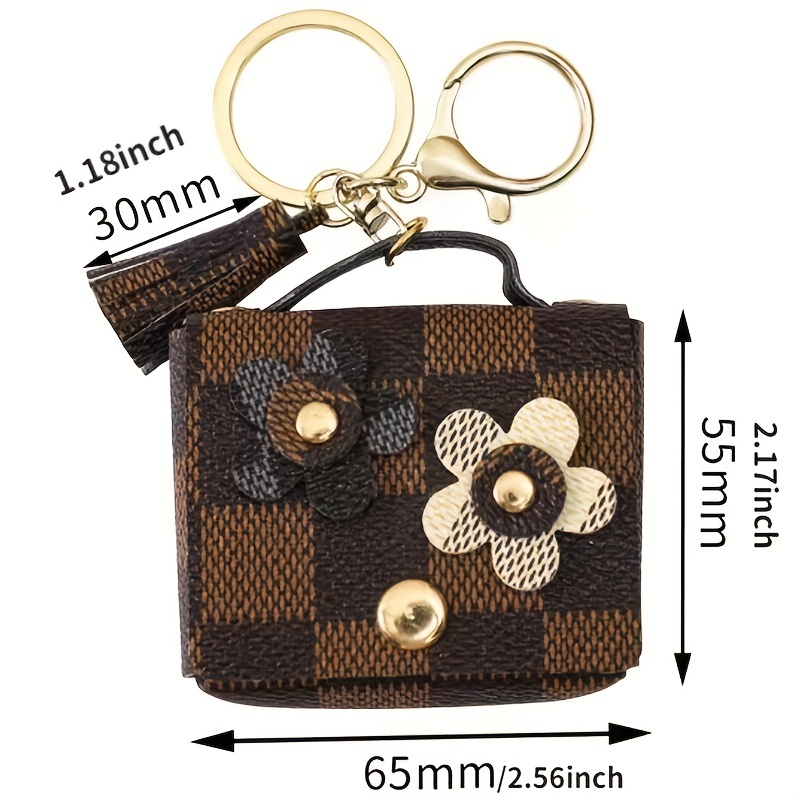 Brown Flower PU Leather AirPods Case Keychain Trinkets Fashion