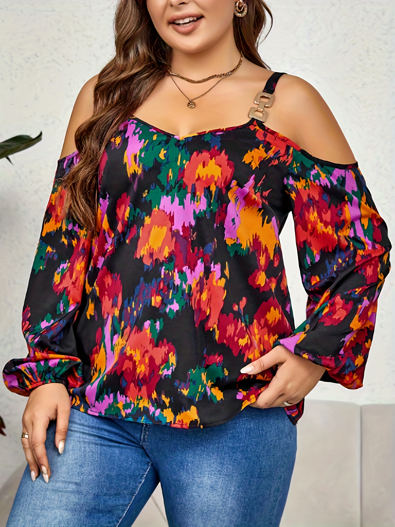 Plus Size Womens Lantern Sleeve Shirt For Women Sexy V Neck Blouse