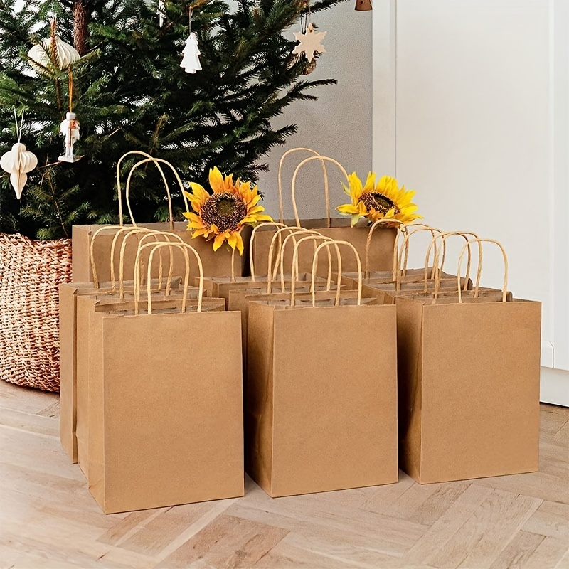 KALEFO 60 bolsas de regalo de agradecimiento, recuerdos de boda a granel  con asa, bolsas de papel kraft marrón para cumpleaños, suministros de  fiesta