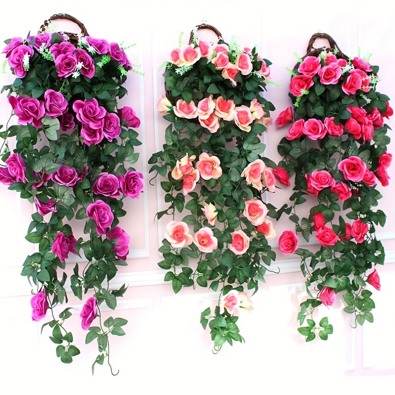 Bangcool 2 PCS Vigne Artificielle Décorative Rose Fleur Vigne Suspendue  Vigne pour la Fête De Mariage 
