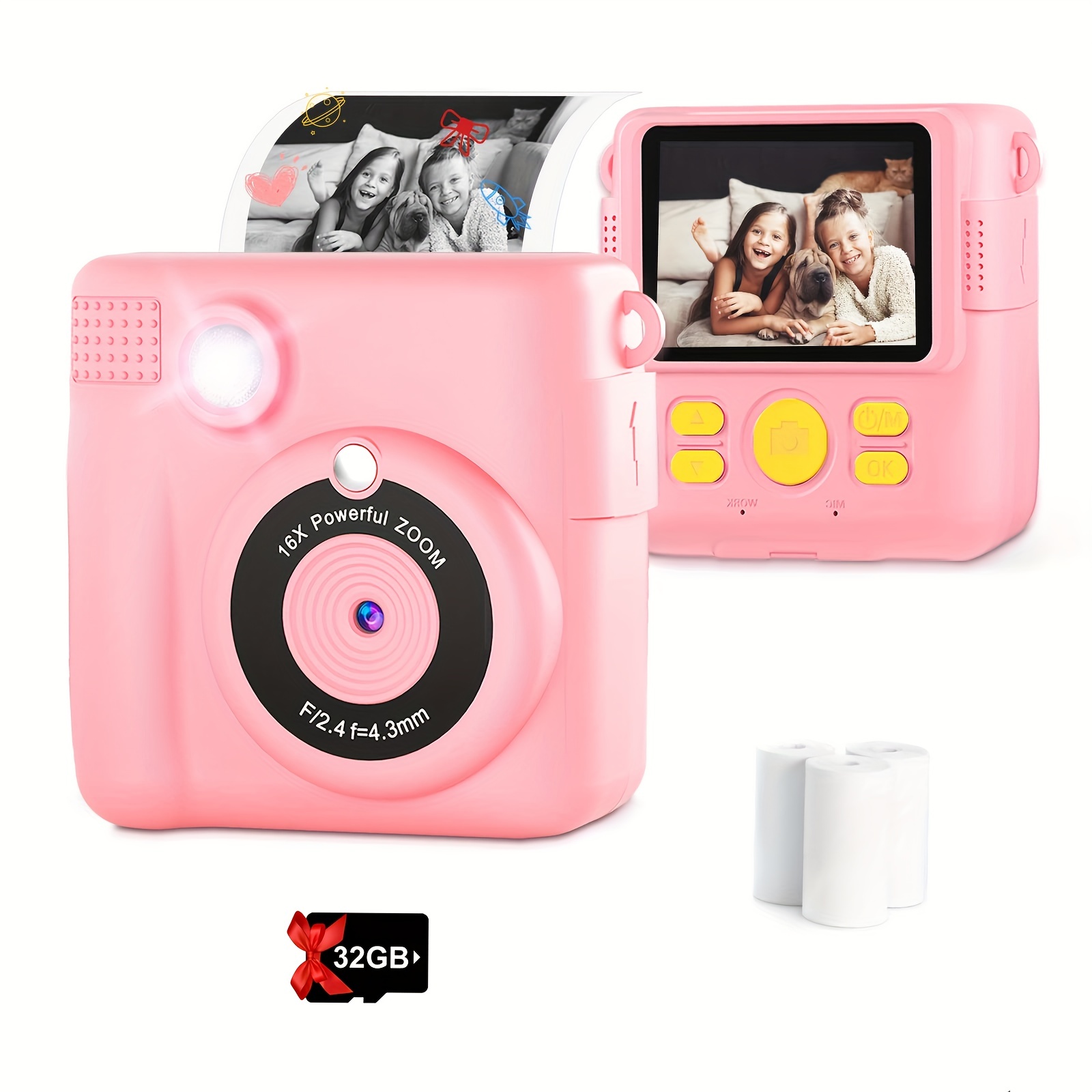 P1 Kids Camera 32GB Impresora de fotos con cámara instantánea para niños  2.4