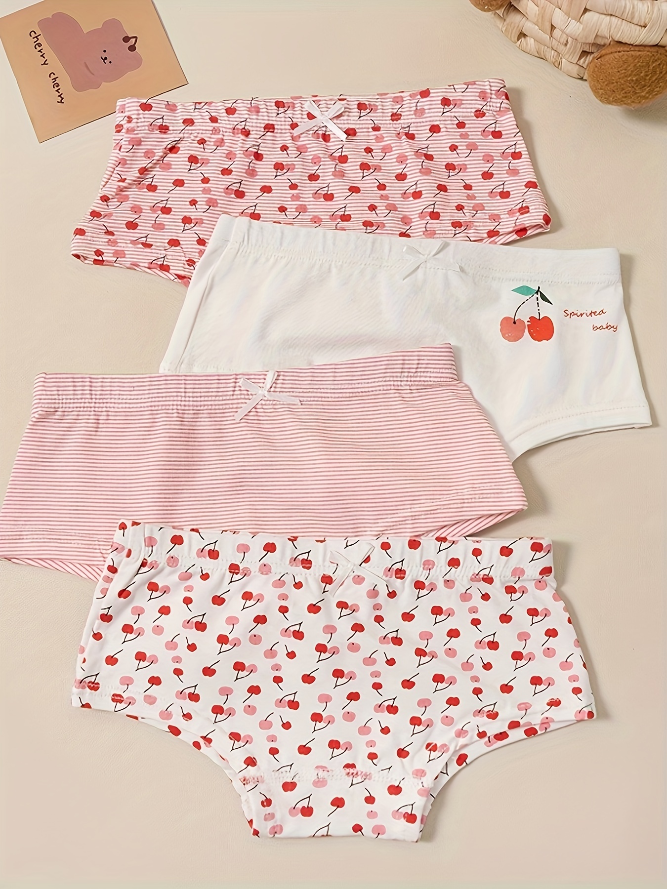 Girl's Cherry Pattern Briefs Breathable Cotton Panties Comfy