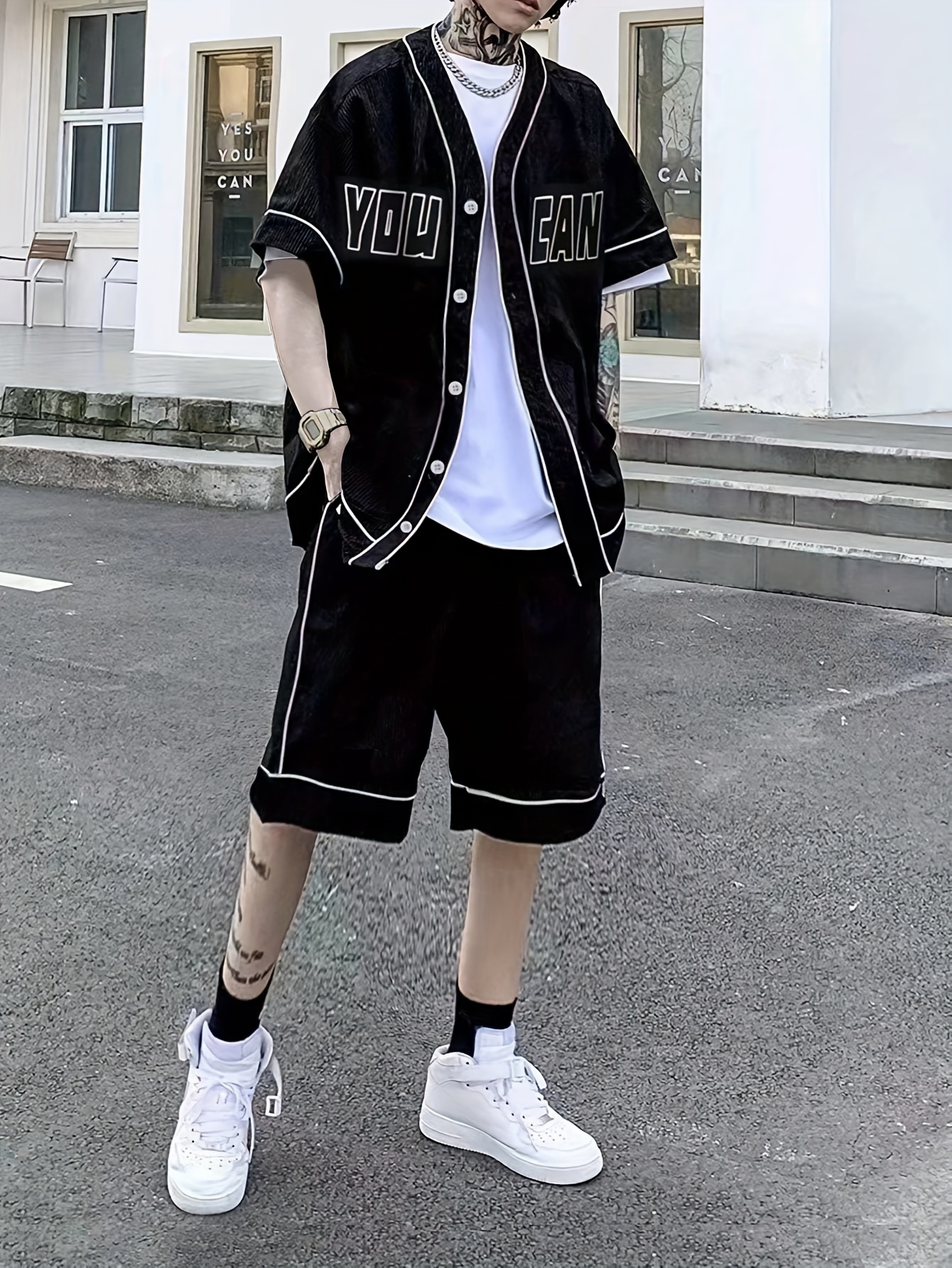Trendy Baseball Jersey Outfits For Men, Casual Short Sleeve Shirts And  Drawstring Shorts Set For Summer, Men's Clothing Vacation Workout - Temu