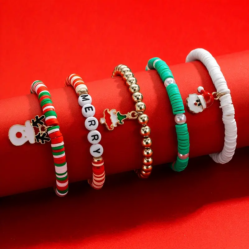 3pcs Colorful Soft Clay Beads Beaded Bracelet Set Stackable Hand String Xmas Gift,Temu