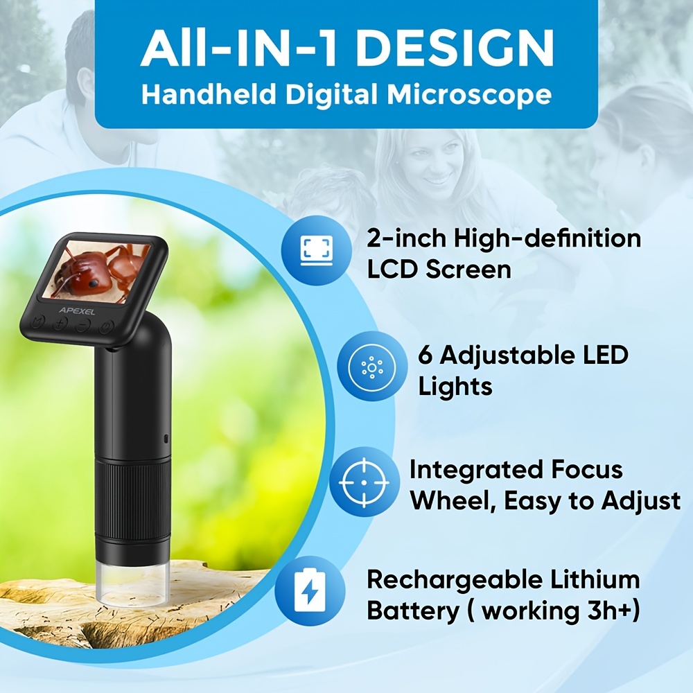 Apexel Handheld Digital Microscope, 400x+2x Intelligent 1080p Screen ...