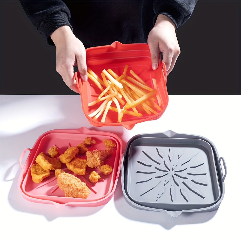 Silicone Air Fryer Liners, Upgrade Foldable Rectangular Air Fryer Silicone Baking Trays Silicone Baskets for Air Fryer Oven and Microwave, Reusable