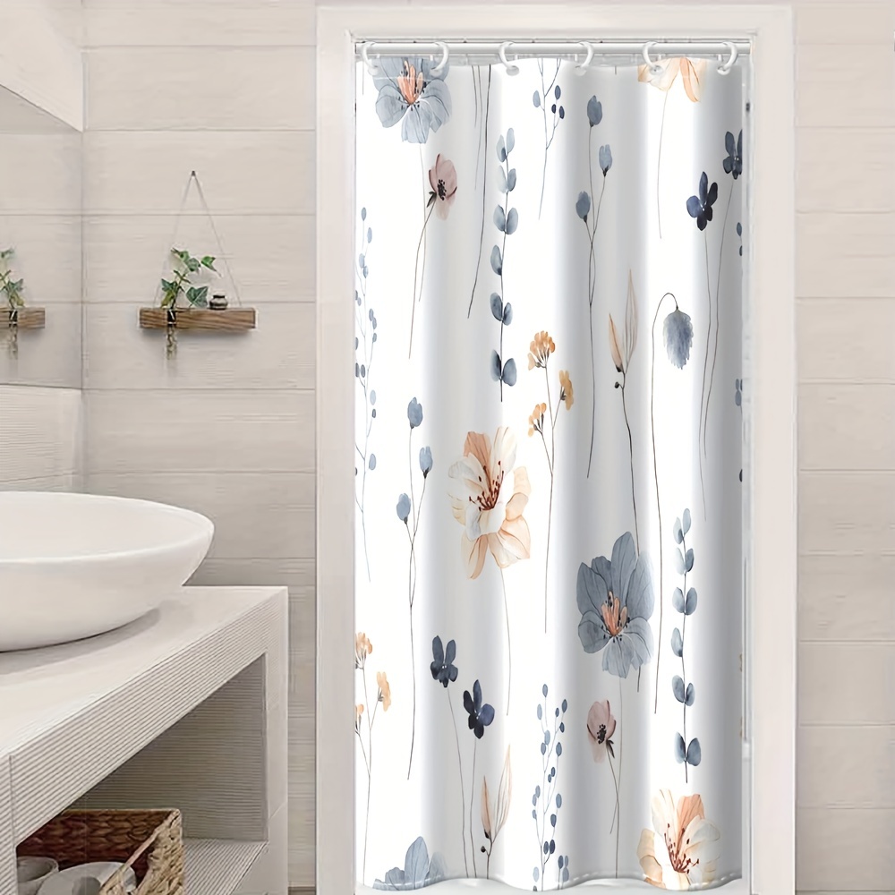 1pc Fox & Floral Printed Shower Curtain, Waterproof With 12 Plastic Hooks,  Machine Washable, Bathroom Divider, Bathtub Curtain, Bathroom Decor Window  Curtain