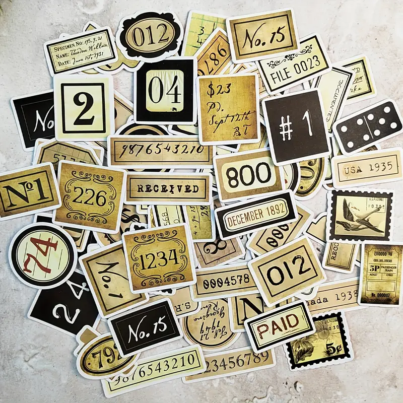 Vintage Number Label Tag And Stamp Theme Scrapbook Stickers - Temu