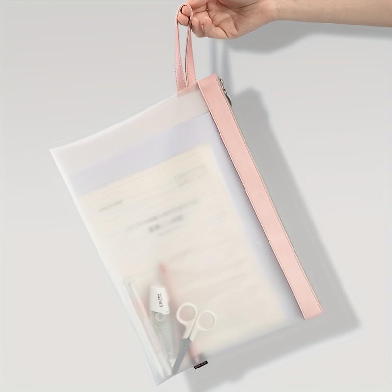 Mesh Zipper Pouch A4 Document Bag With Handle [double Layers - Temu