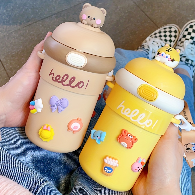 Cute Cartoon Straw Cup Portable Leakproof Flip Top Water - Temu