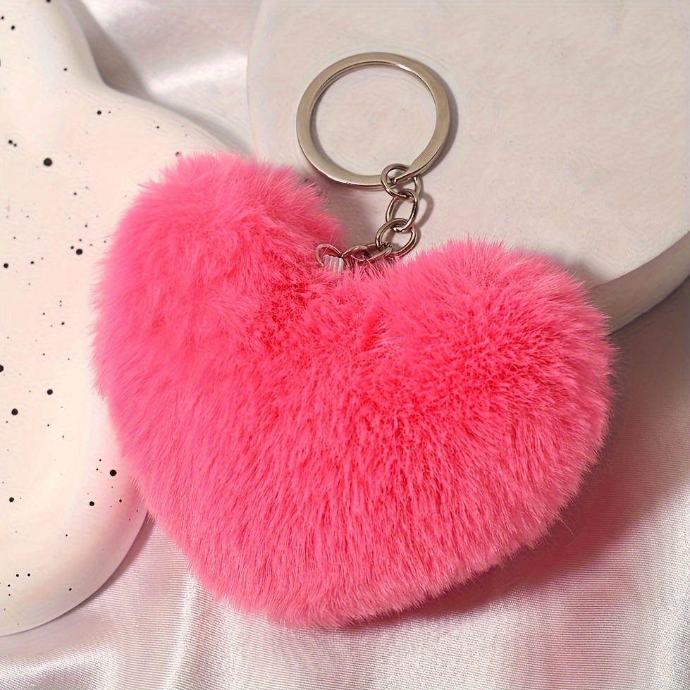 Walbest Fluffy Soft Artificial Rabbit Fur Love Heart Keychain Key Ring Pendant Handbag Bag Wallet Decor, Women's, Size: One size, Red