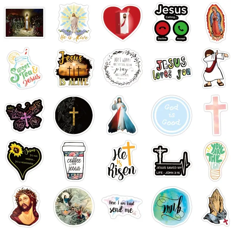 50pcs Laptop Sticker Cartoon Jesuit Style Sticker For Laptop Water Bottle Skateboard Phone Waterproof Vinyl Stickers For Girls Kids Teens