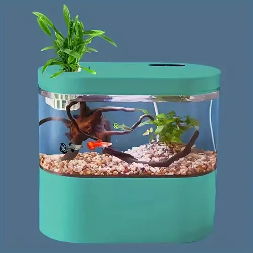 Mini Fish Tank Usb Rechargeable With Clock Function Led - Temu