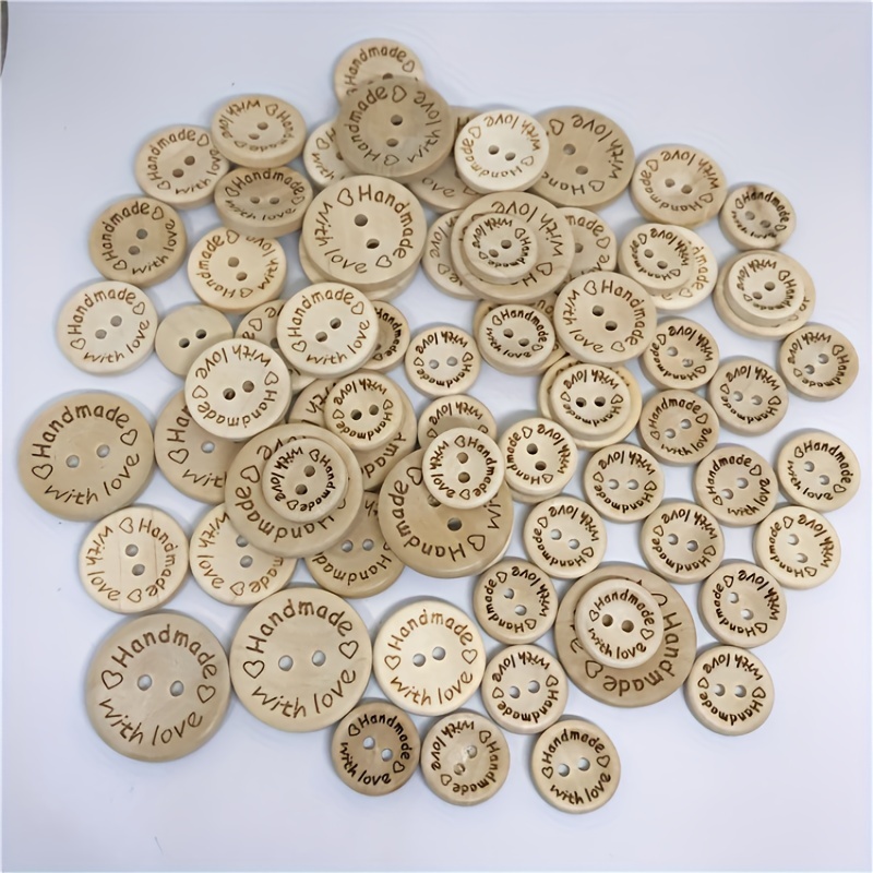 Handmade with Love Heart Dotted Circle Wood Buttons for Crochet Knitting  Sewing DIY Craft - 0.75 Inch Small (12pcs)
