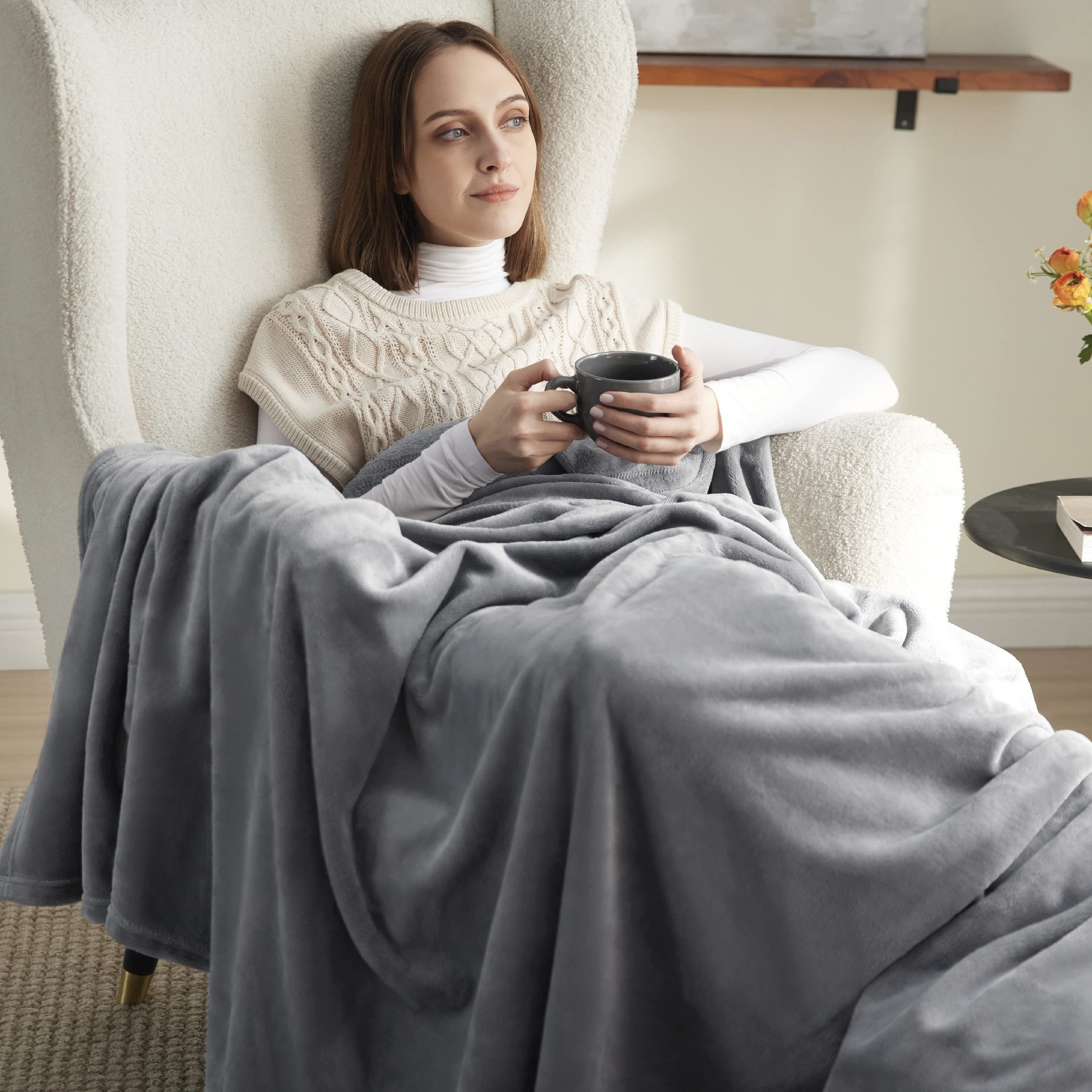 Manta de franela suave y cálida para sala de estar, sala de estar, sofá,  cama, 150 x 200 cm, gris liwang