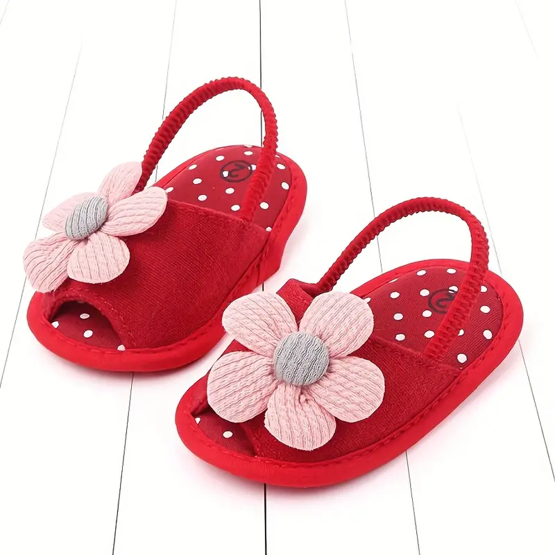 infant baby girls cute flat slip on sandals with flower decor soft sole open toe toddler shoes for newborn infants spring and summer 1