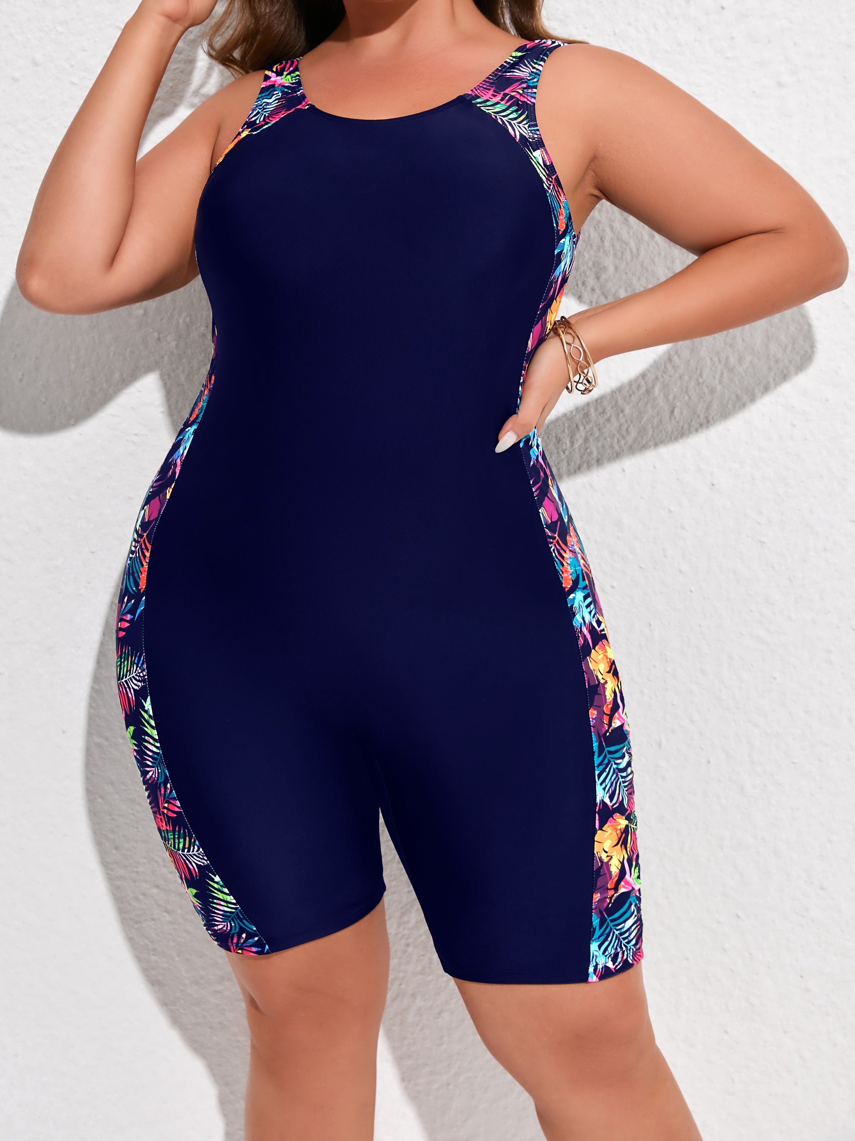 Plus Size Modest Swimsuit Women's Plus Color Block - Temu