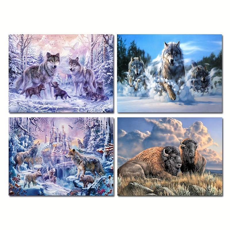 Diy5d Artificial Diamond Painting Set Forest Wolf Suitable - Temu