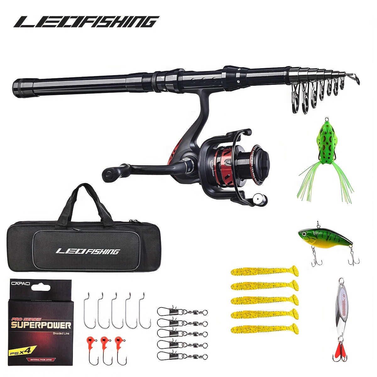 Lure Fishing Rod And Reel Casting Combo, Carbon Fiber Telescopic