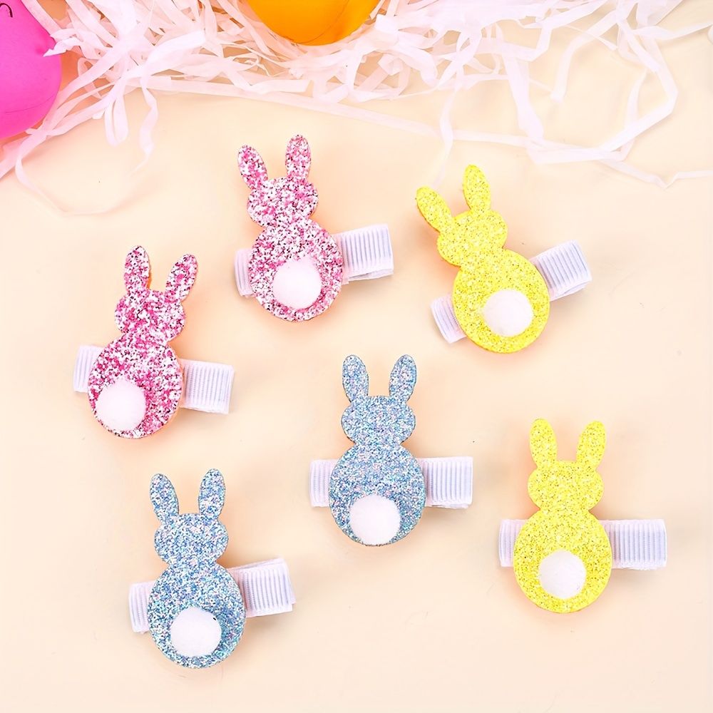 

6-pack Glitter Clips, Cute Mixed Color Polyester Barrettes, Hair Accessories For Girls, Easter Party Favors And Teen Bangs Decoration