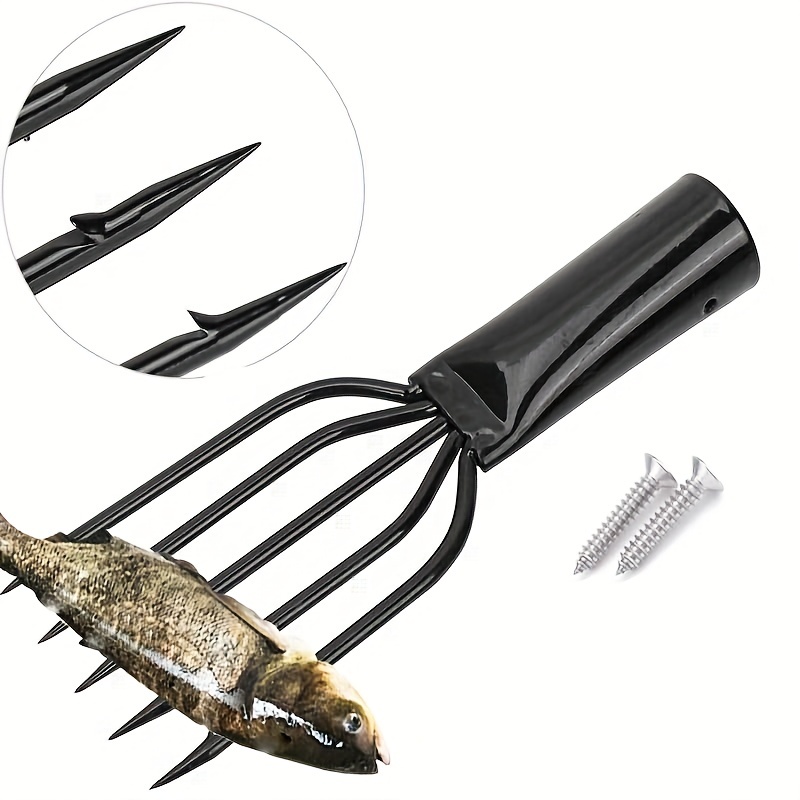 Qoyapow Fish Spear Frog Spear Fishing Harpoon Barbed Stainless Steel 5  Prong Tine Fishing Gaff 5 Prong Spearhead Fork Harpoon Fishing Gig Gaff  Hook
