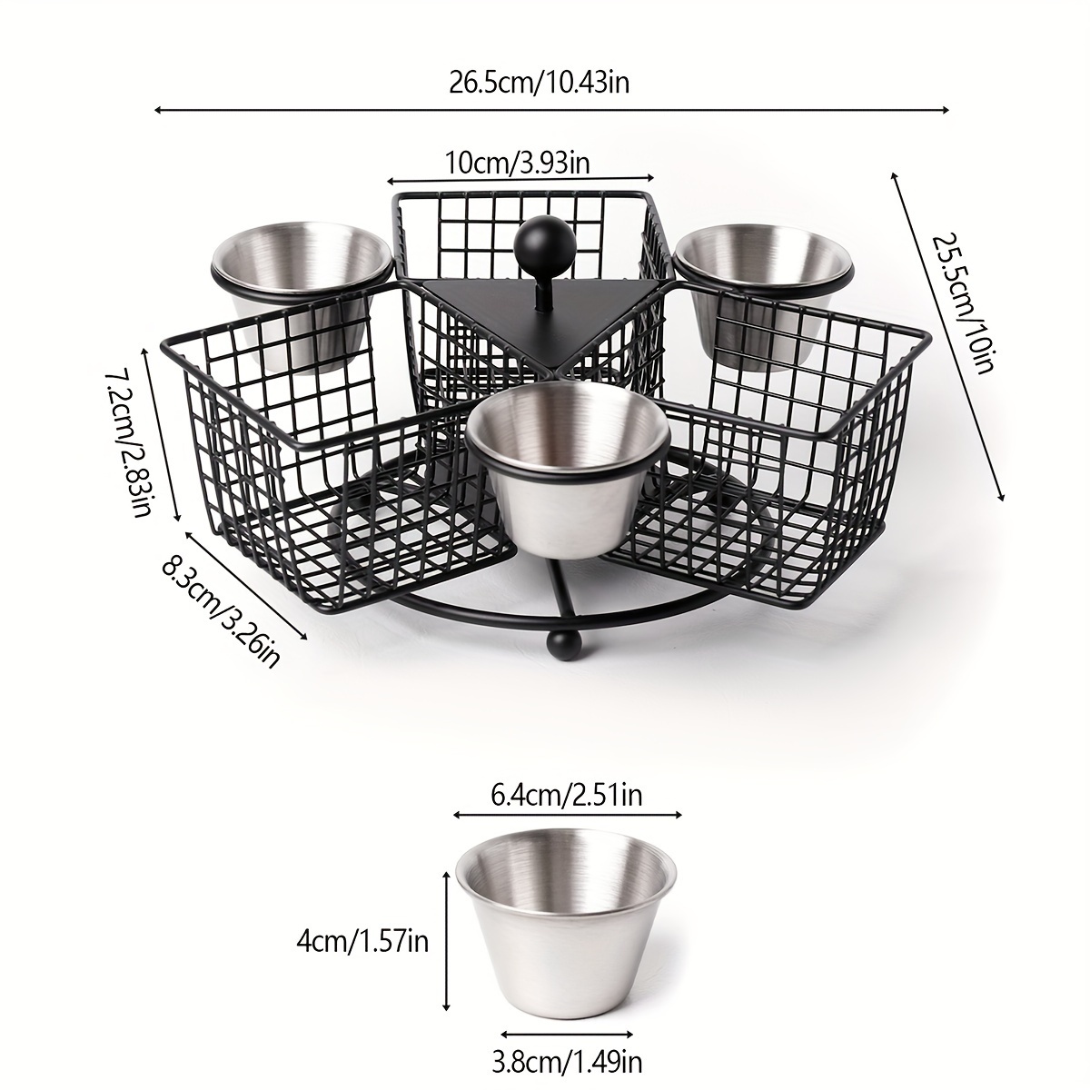 Image of 1pc Rotatable French Fry Basket, Fried Food Basket With Dipping Cup, French Fry Basket, French Fry Holder, Basket, Suitable For Chips, , Chicken Wings