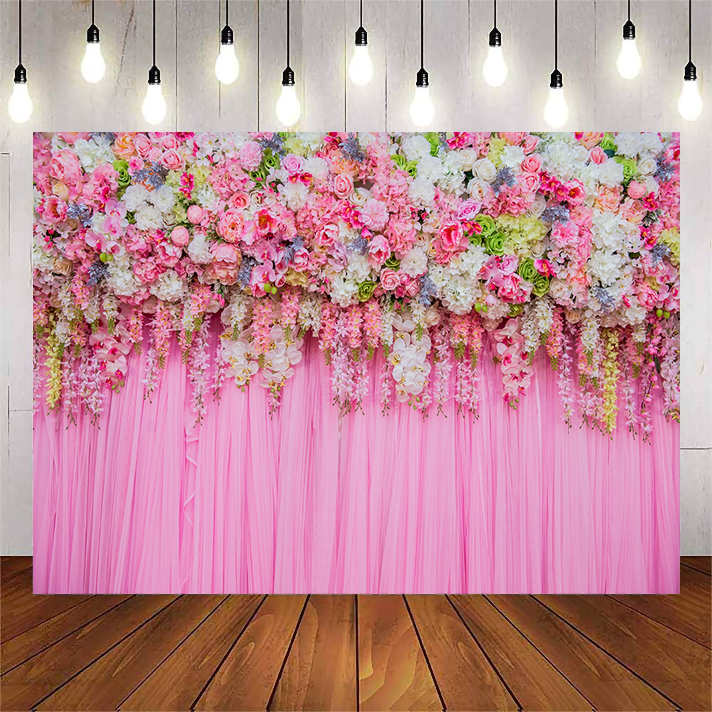 7X5ft Spring Flower Wall Photography Backdrop Floral Wooden Floor Photo  Studio Background Girl Birthday Party Wedding Curtain Photography Background