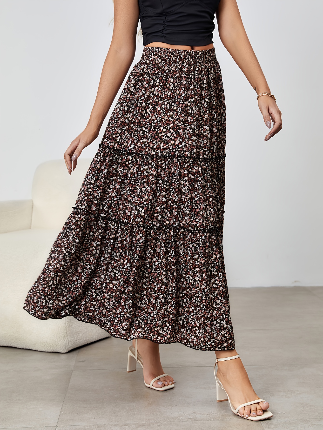 Floral Print High Waist Skirt Boho Beach Maxi Skirt Women's - Temu