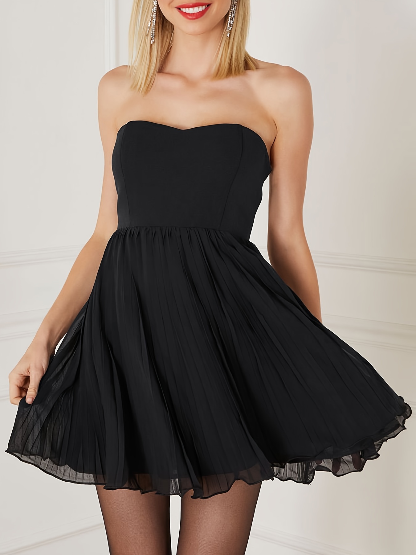 Solid Strapless Sexy Dresses Cami Fold Pleated Backless Butt
