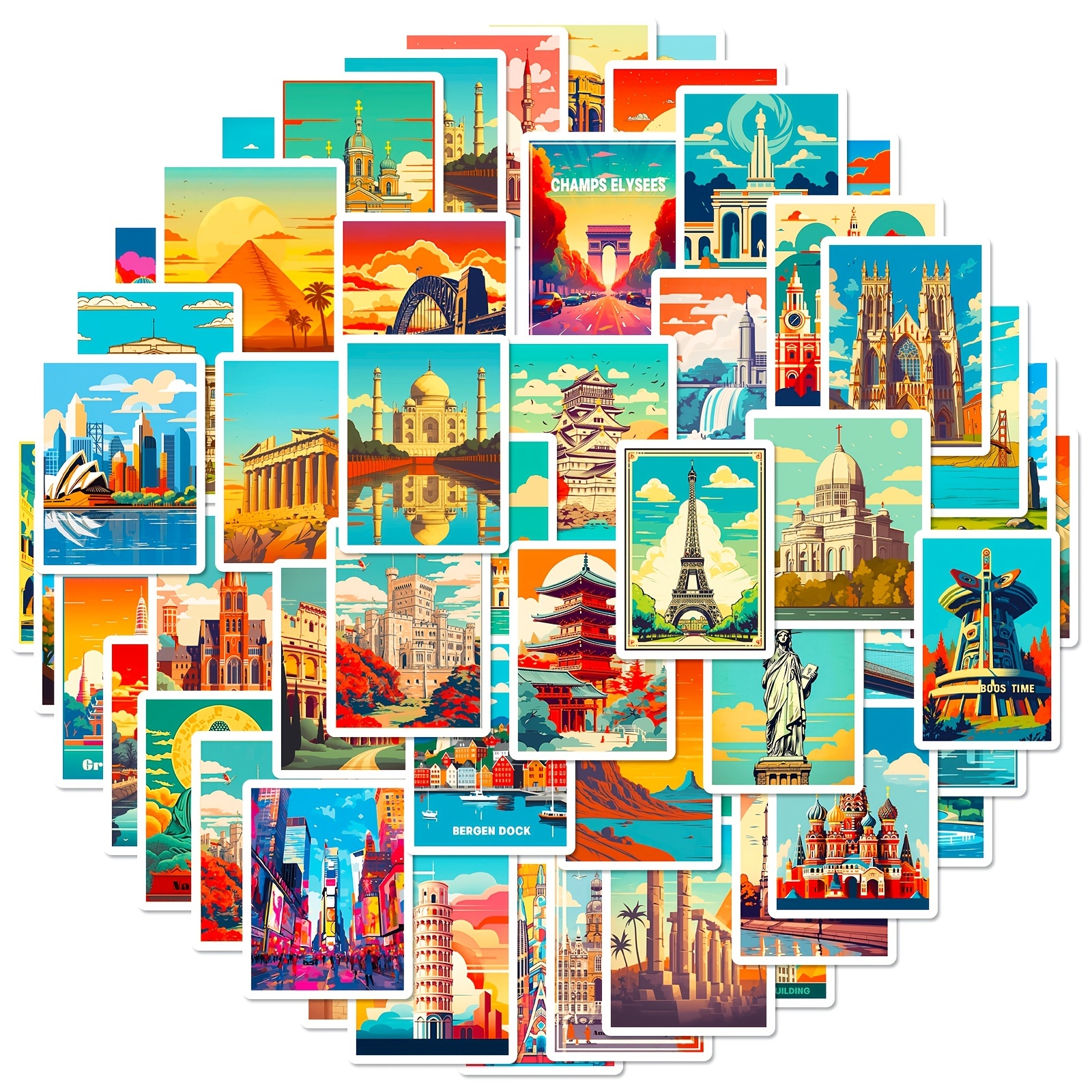 50pcs World Landmark Stickers World City Landmark Stickers - Temu