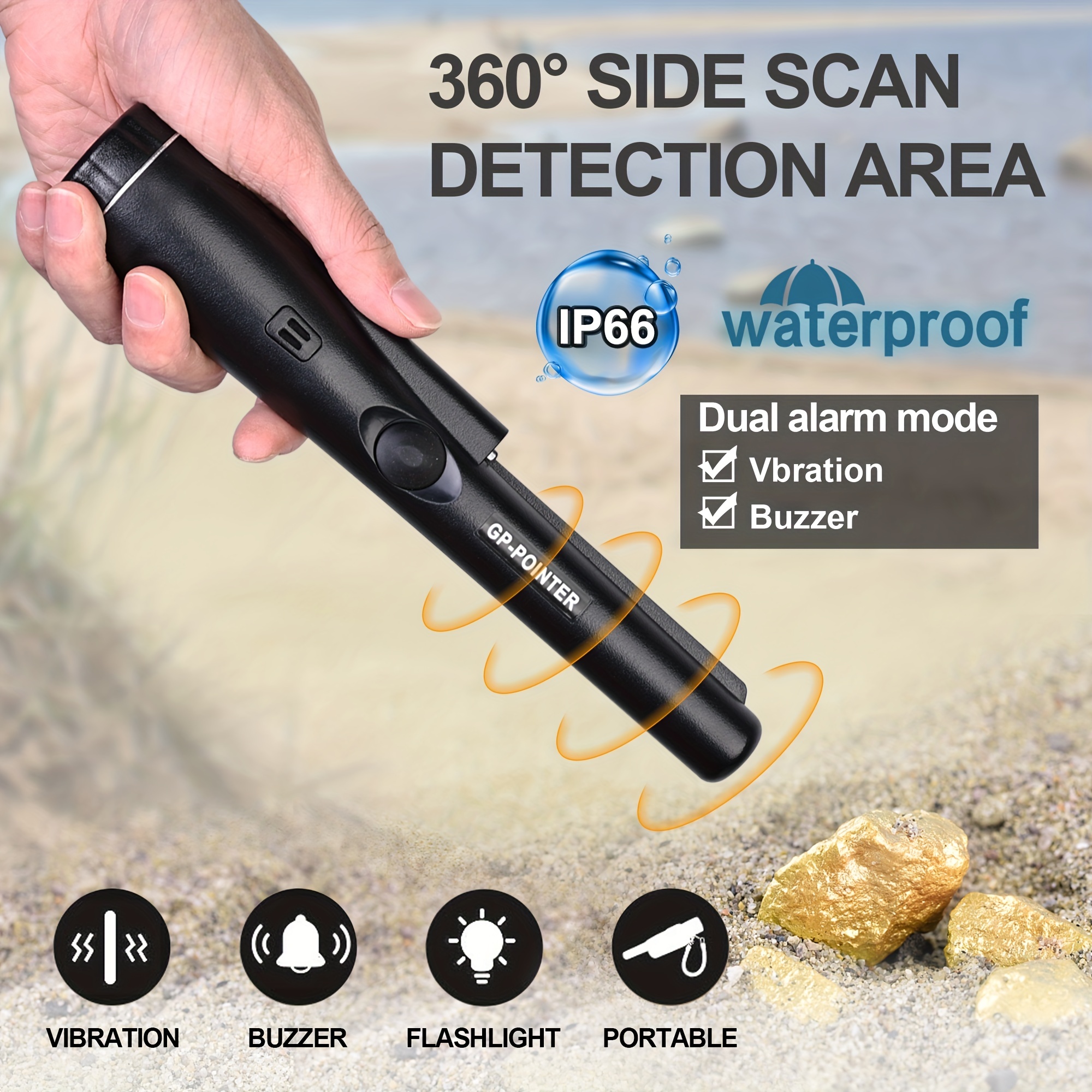1pc, Metal Detector Pinpointer Waterproof Handheld Pin Pointer Wand Golden  Treasure Hunting Unearthing Tool Accessories With Buzzer Vibration Adults  (Without Battery)