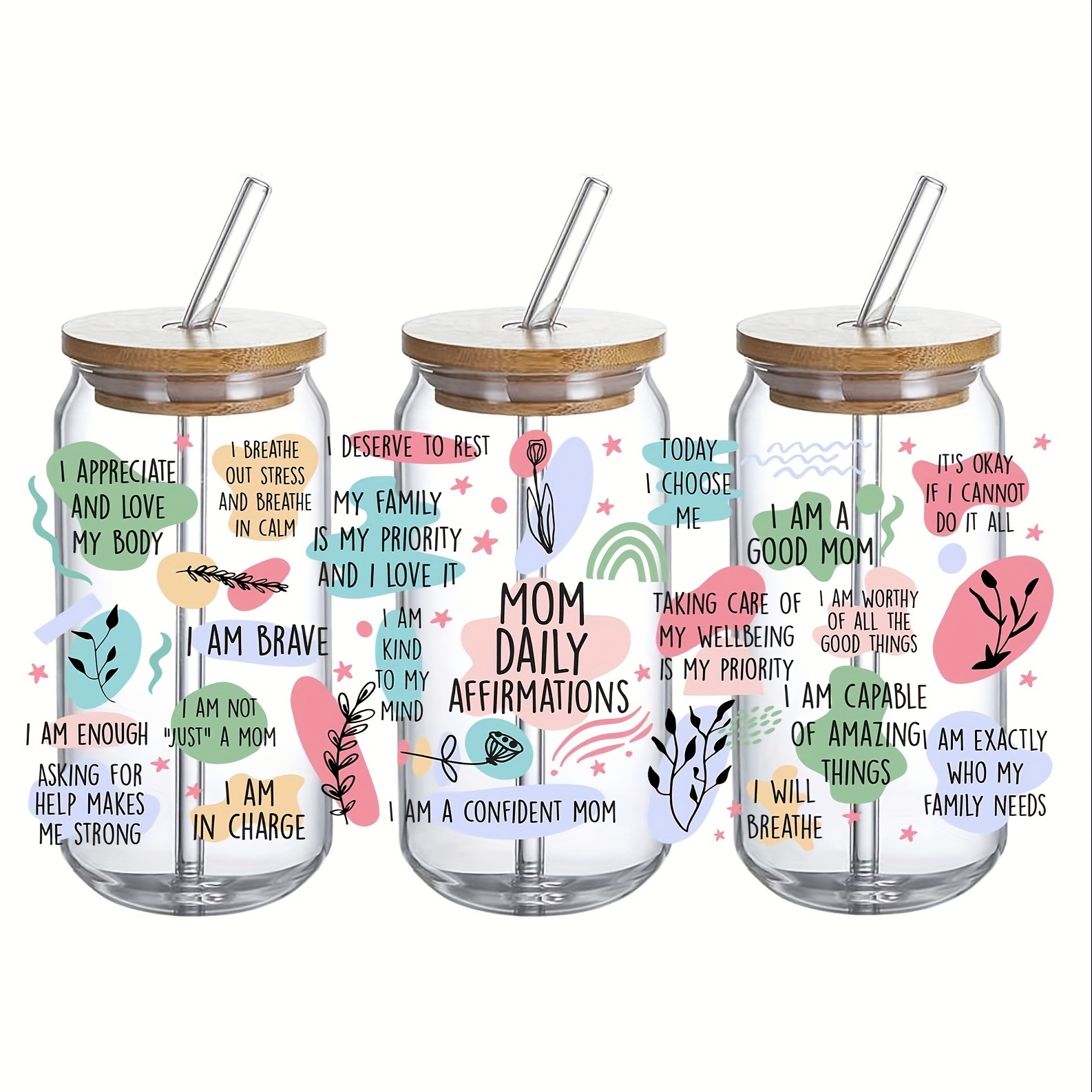 Positive Mom Affirmations iced coffee cup Glass 16oz