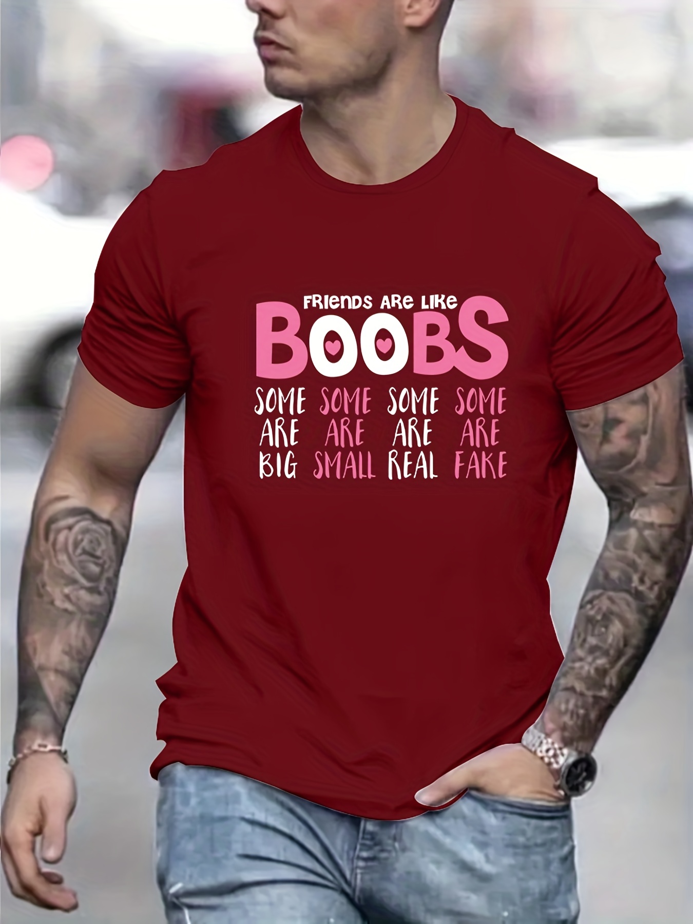 friends Like Boobs Pattern Print Men's Comfy T shirt - Temu