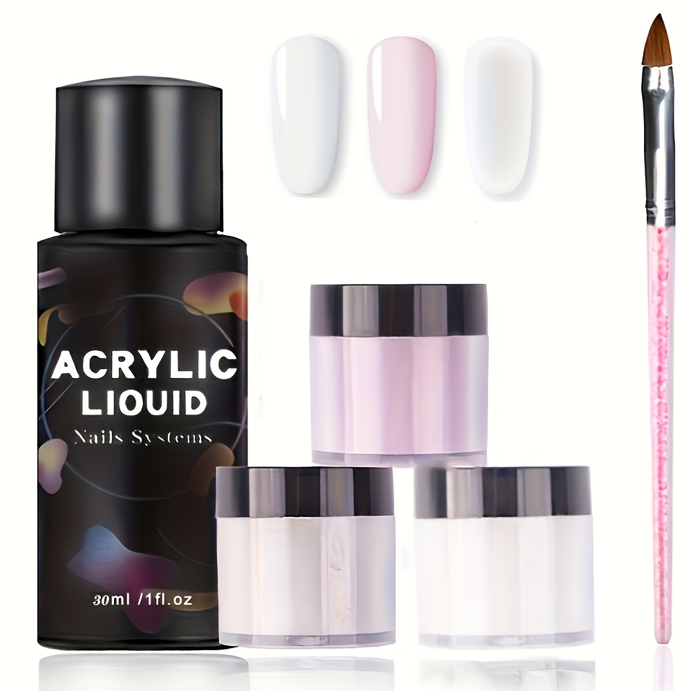Acrylic Nail Kit 3 Colors Nude Set with Brush & Cup