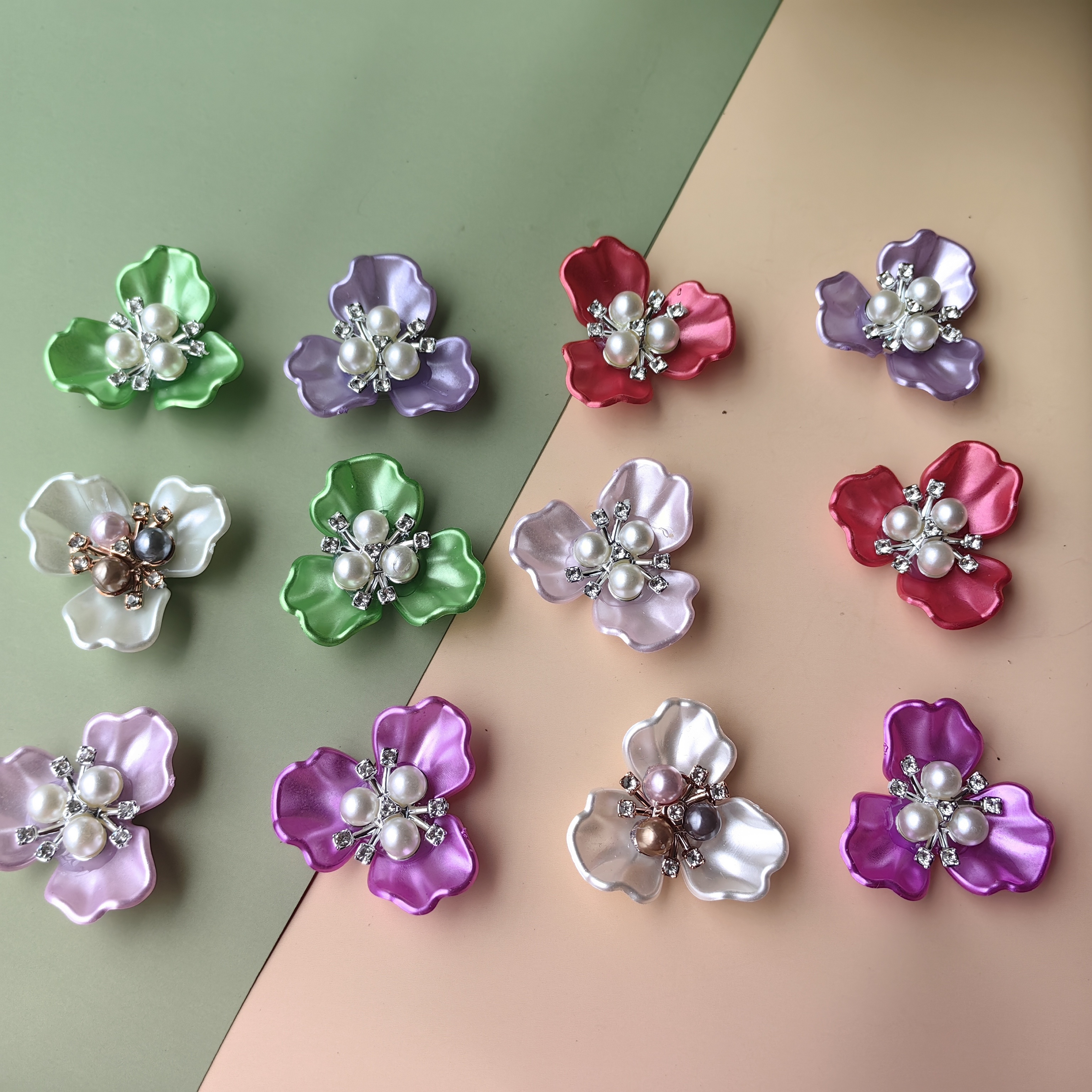 12pcs Flower & Faux Pearl Decor Ring