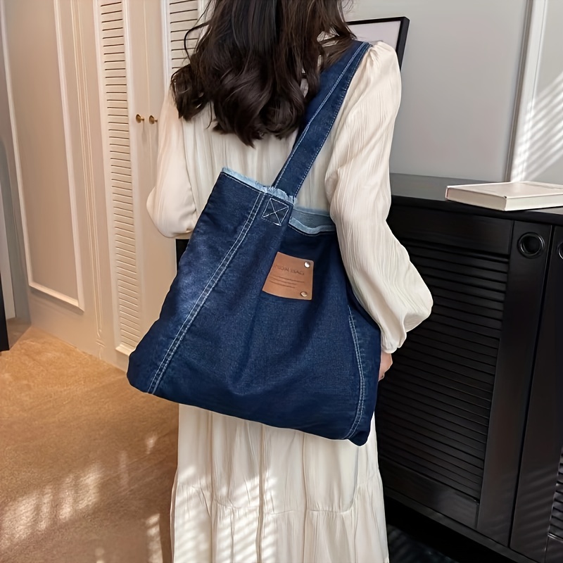 Women Quilted Denim Tote Bag