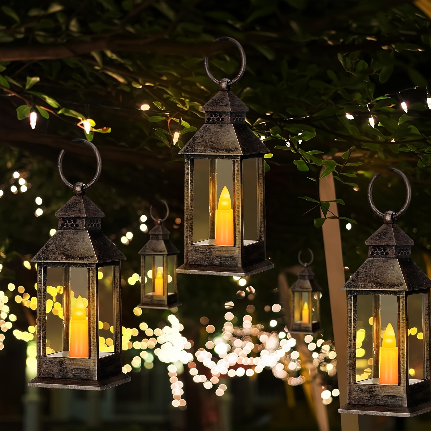 SHYMERY Farol de velas, 12 mini faroles decorativos con velas LED  parpadeantes, pilas incluidas, linterna colgante vintage a granel para  bodas