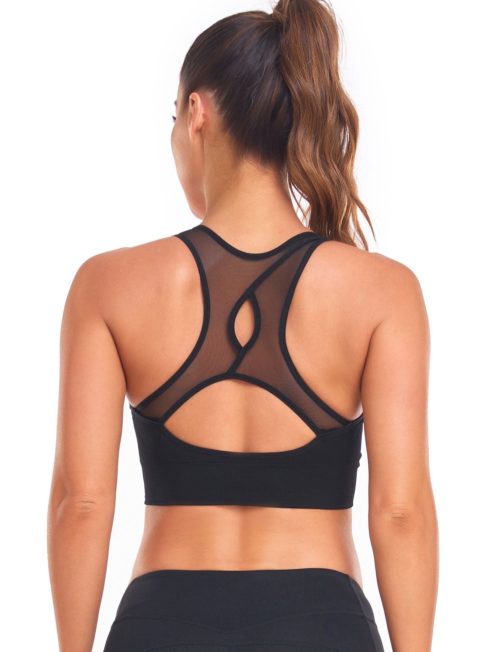 Contrast Mesh Breathable Sports Bra Hollow Backless High - Temu
