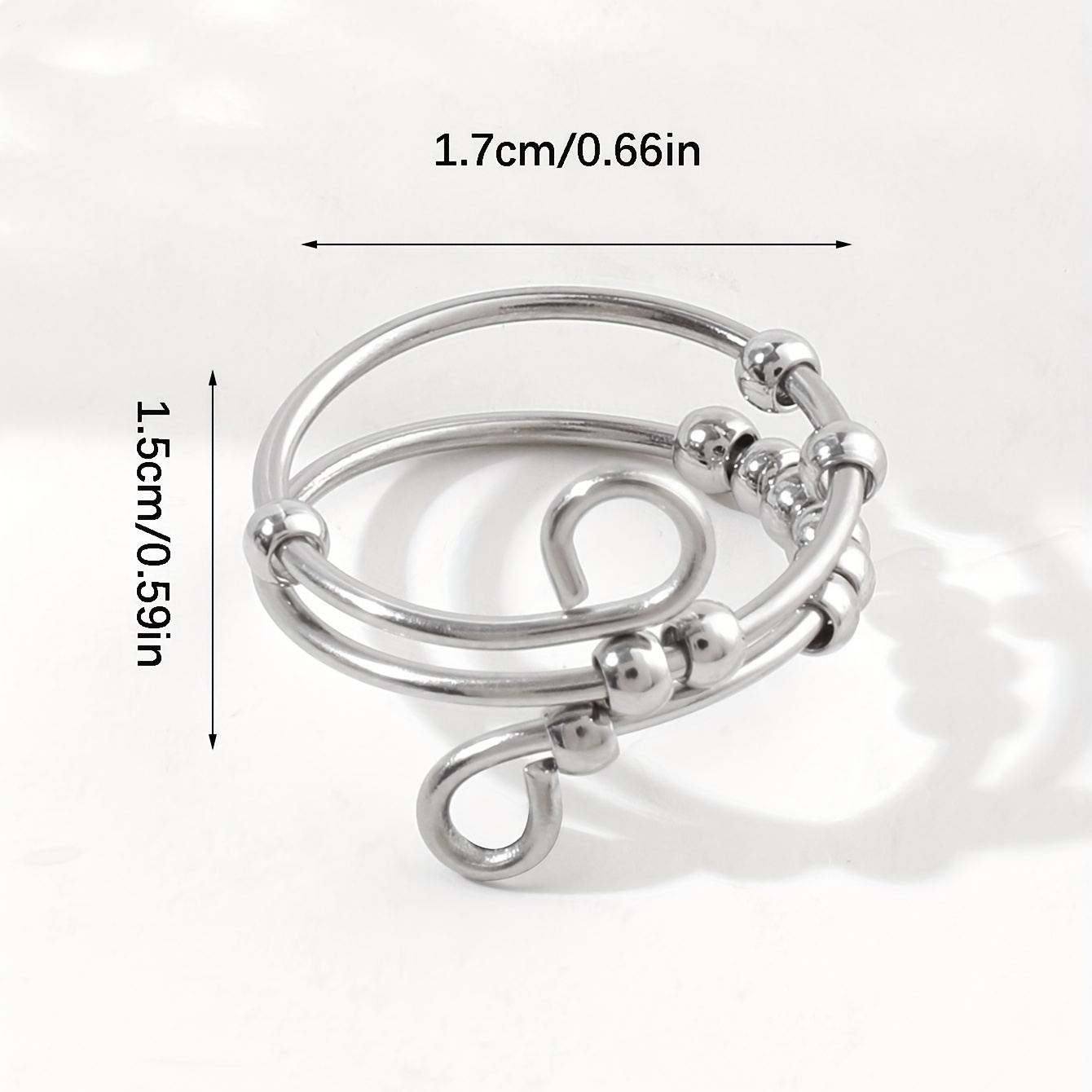 Stainless Steel Anxiety Ring with Spinning Beads - Adjustable Jewelry