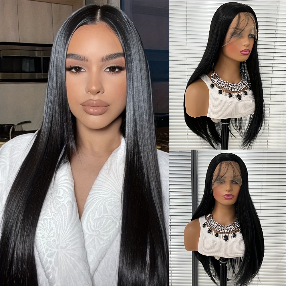 Long Straight Black Wigs Middle Part Black Wig Long Wig for Women Natural  Soft