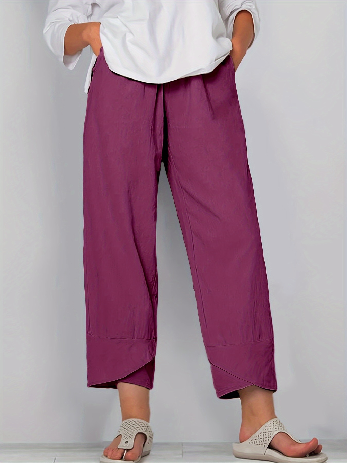 Aayomet Summer Pants Women Ladies Solid Color Casual Pocket Loose