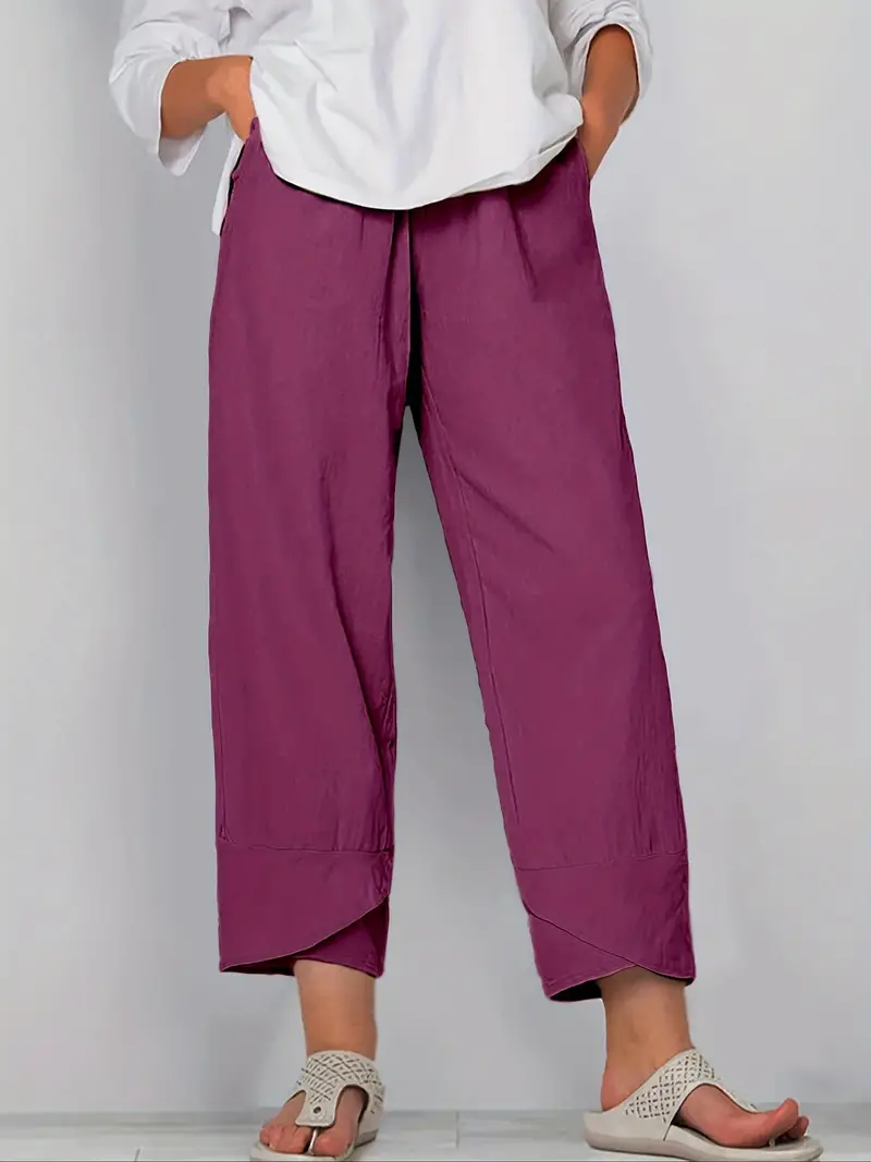 Loose Pocket Pants Casual Elastic Waist Solid Fashion Comfy - Temu Canada