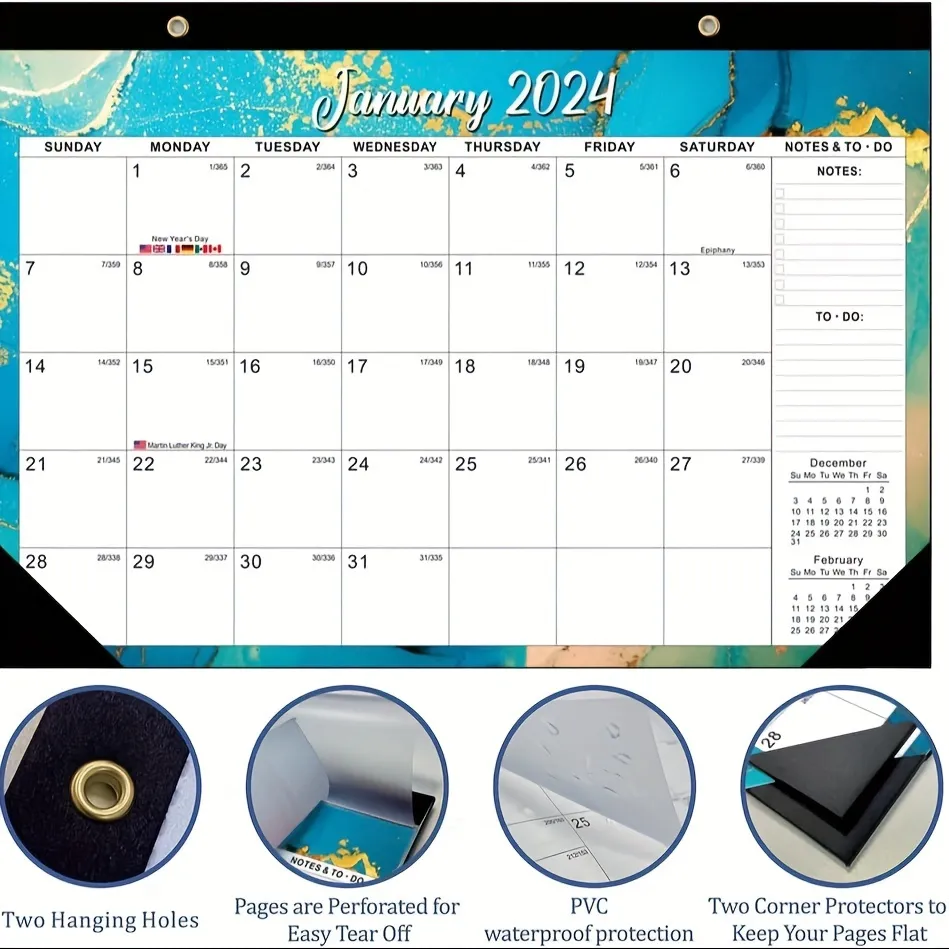 Colorful Large Desk Calendar 2024-2025 - Desk Calender 2024 Monthly,  Desktop