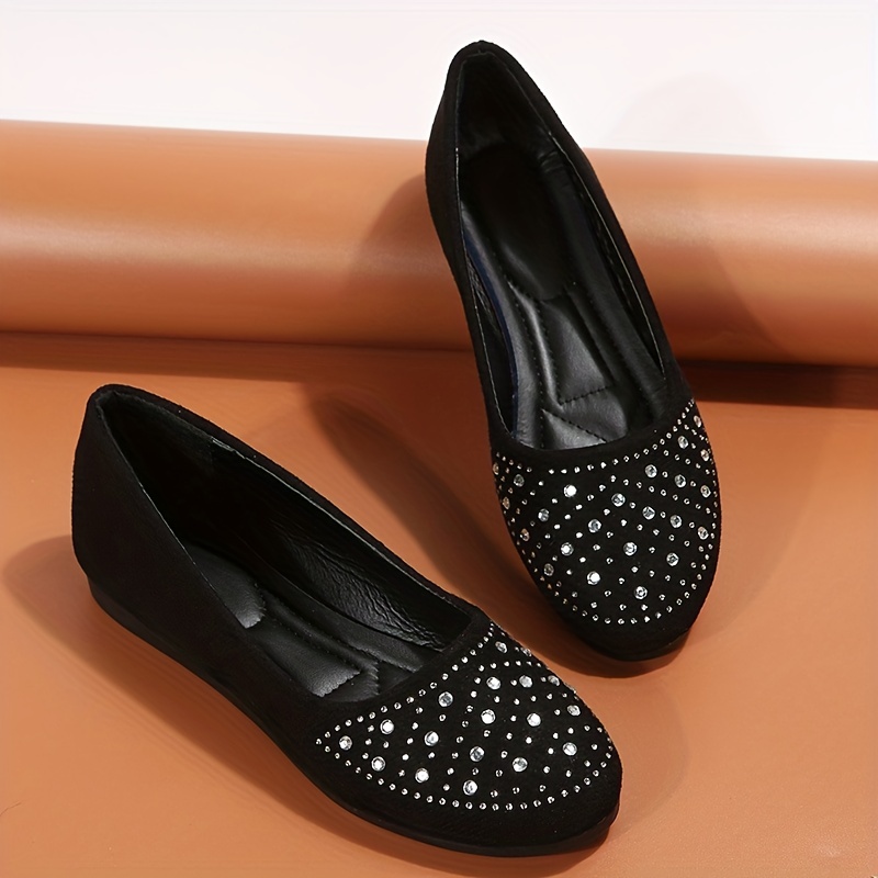 Black 2024 rhinestone flats