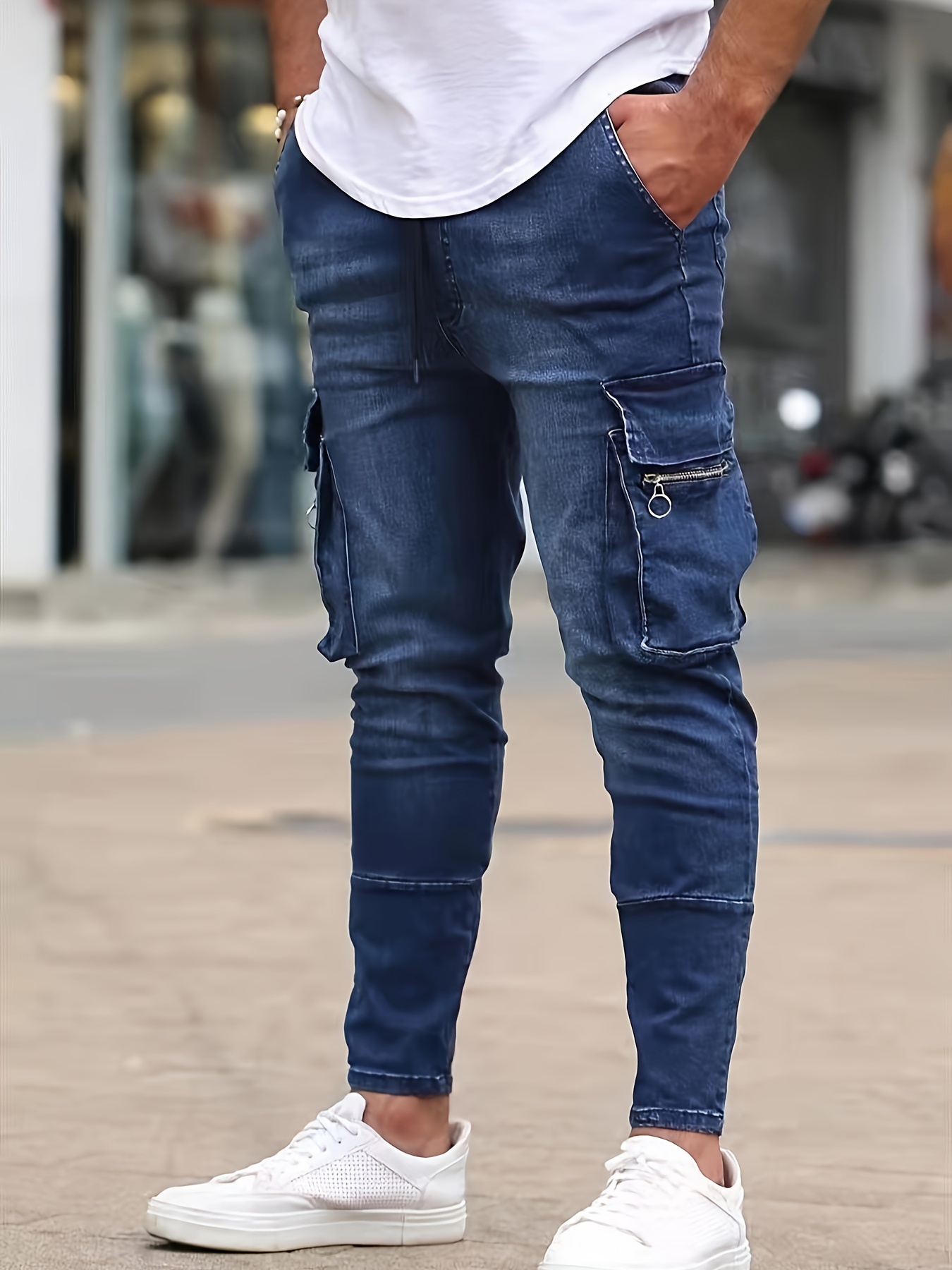 Loose Fit Flap Pocket Jeans Men's Causal Street Style Cargo - Temu